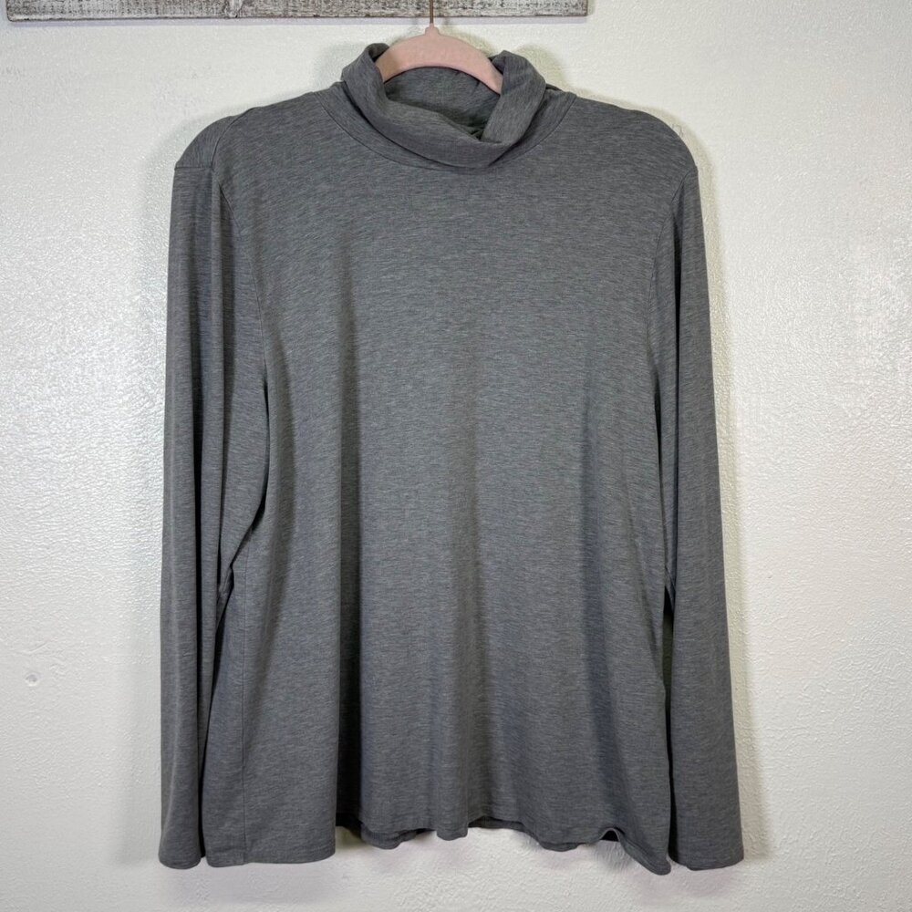 Pure Jill Gray Pima-Stretch Turtleneck Top Large Layer Minimalist Cotton Neutral